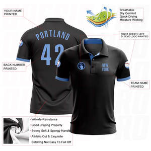 Chemises polo de golf personnalisées en polyester imprimé pour hommes, grande taille, de haute qualité et bon marché, noir, bleu clair, chemises polo de golf performantes - Product Image 3