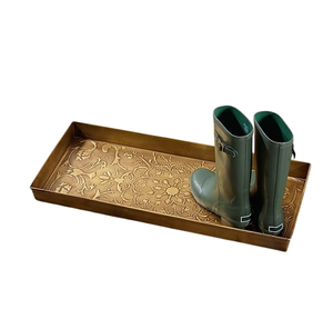 Ensemble de 2 plateaux à chaussures rectangulaires en métal brun foncé avec motif marocain en relief, plateau à chaussures décoratif pour l'entrée - Product Image 6