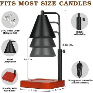 Lampe chauffe-bougie noire moderne avec minuterie, cadeau d'anniversaire pour homme, papa, femme, maman, bougies en pot réglables - Product Image 2
