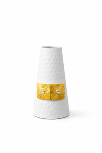 Brass Hammered Modern Tabletop Flower <b>Vase</b> with White Powder Coated Finish Premium Decorative Metal Planter - Product Image 4