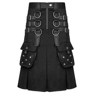 Kilt utilitario de mezclilla negra duradera para hombre con bolsillos, ropa de trabajo moderna y ropa de calle, fabricante de Kilts de moda - Product Image 1