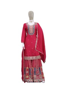 Autumn Winter New Long Sleeve Stitching Heavy Chinon with Embroidery Quick Dry Casual Loose <b>3</b>-<b>Piece</b> <b>Suit</b> Salwar Kameez Indian - Product Image 2