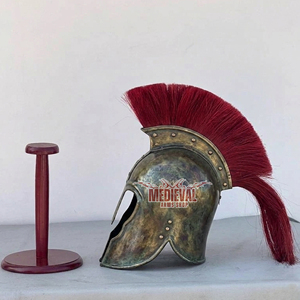 Casco de Troya Medieval Hecho a Mano en Acero Suave con Soporte, Acabado Antiguo, Armadura de Caballero Guerrero para Recreación Histórica, Disfraces de Carnaval y Halloween - Product Image 2