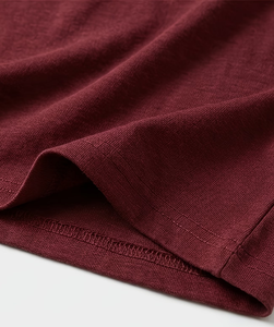 Men's V-Neck Short Sleeve Solid Knitted Casual Breathable T-Shirt Regular Fit Maroon Enzyme Wash Knitted Jersey Fabric 180g - Product Image 5