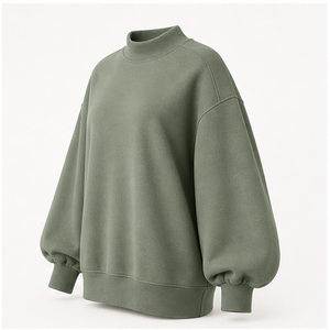 เสื้อสเวตเชิ้ตคอเต่าทรงโอเวอร์ไซส์สีเขียวเซจสำหรับผู้หญิง แขนทรงบอลลูน รุ่น WSS-0046 - Product Image 3