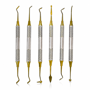 Juego de 6 Espátulas Dentales Manuales para Resina Compuesta, Antiadherentes, de Doble Punta, para Restauración, Color Dorado - Product Image 1