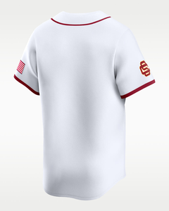 Custom Men's Baseball Jersey <b>Navy</b> Red White Color Blocked Crew Neck Short Sleeve Embroidery Flag Patch Moisture Wicking - Product Image 4