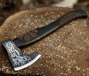 Custom Handmade Industrial Grade Head <b>Axe</b> Engraved High Carbon Steel 18-inch <b>Wooden</b> Handle Leather Sheath for Splitting - Product Image 6
