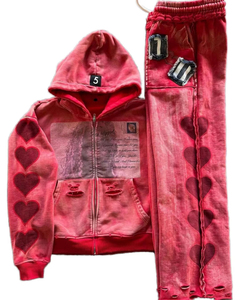 Conjunto Unisex Ecológico de Algodón 100% Transpirable de Peso Medio con Pedrería, Estilo Urbano, Casual, Lavado Ácido, Estampado Sólido, para Invierno - Product Image 1