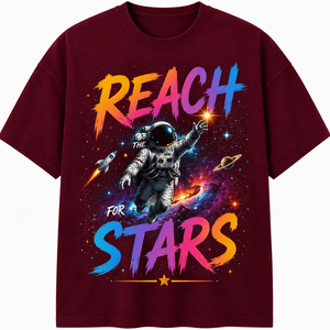 Camiseta Negra de Manga Larga para Hombre Reach Stars con Estampado de Astronauta, Cuello Redondo, Corte Regular, Informal, 100% Algodón Jersey Transpirable - Product Image 1