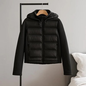 Veste matelassée unisexe noire à capuche zippée, manteau d'hiver décontracté, coupe régulière, polyester, coupe-vent, design slim, coupe régulière - Product Image 6