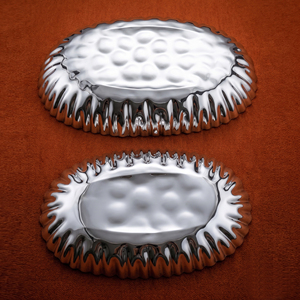 Ensemble de plateaux à chocolat ovales en métal martelé de luxe, bord cannelé, plateau décoratif en argent pour fruits, centre de table pour le service - Product Image 5