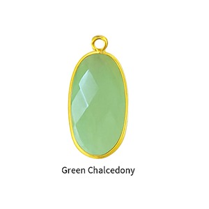 Pendentif ovale en calcédoine verte plaqué or, breloque en pierre précieuse facettée, fait main, connecteur de bijoux pierre de naissance pour la création de colliers, cadeau - Product Image 1