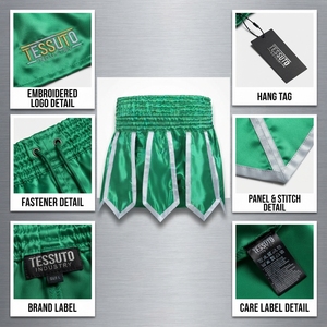 Shorts de Satén Verde con Cintura Elástica, Dobladillo Puntiagudo y Ribete Blanco, Falda para Traje de Artes Marciales - Product Image 6