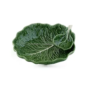 Metal Decorative Fruit Bowl With Green Powder Coating Finishing And Leaf Shape Design With Excellent Quality For Serving