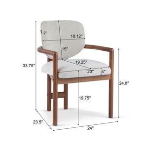Ensemble de 2 chaises de salle à manger rembourrées beige, capacité de charge de 300 lb, sièges d'appoint en bois d'hévéa avec revêtement en tissu - Product Image 3