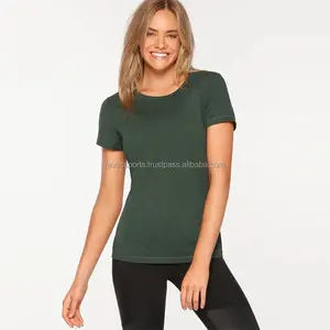 女性定制设计休闲街头穿棉燃烧花短袖平纹合身空白蕨类绿色t恤