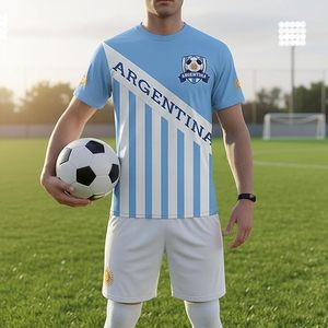 Camiseta de la Selección Argentina de Fútbol, Azul Claro con Patrón a Cuadros Blancos, de Poliéster, con Emblema y Parche de la Bandera - Product Image 6