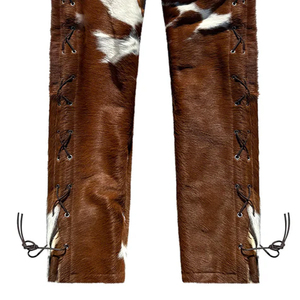 Pantalones de Cuero Genuino con Pelo de Vaca para Hombre |   Pantalones de Cuero Hechos a Mano con Estampado de Vaca Marrón y Blanco |   Moda Vaquera del Oeste - Product Image 5