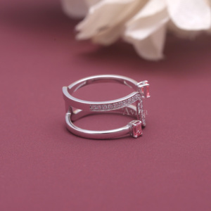 IGI Certified Lab Grown Diamond <b>Open</b> Wrap <b>Ring</b> 9K White / Rose / Yellow Gold Double Band Bypass <b>Ring</b> with Emerald Cut Diamonds - Product Image 3