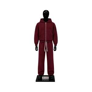 Maroon mens <b>full</b> <b>zip</b> <b>hoodie</b> tracksuit set plain fleece jogger pants maroon casual streetwear two piece sports outfit relaxed fit - Product Image 1
