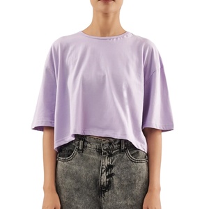 Camiseta Corta de Cuello Redondo, Estilo Boxy, Lisa, Promocional, al por Mayor, de Algodón, Top Corto Sexy para Mujer - Product Image 1