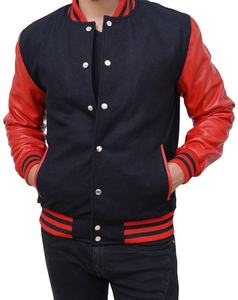 Chaqueta Varsity Personalizada con Logotipo Bordado para Hombre, Chaqueta Varsity de Algodón y Forro Polar, Último Estilo, Chaqueta Universitaria en Color Negro y Rojo - Product Image 1