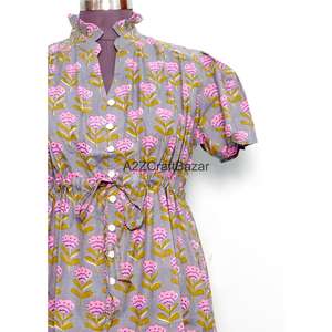 Vestido Mini de Mujer 100% Algodón Tejido, Cuello en V, Manga Corta, Cintura Alta, Corte en A, Estampado Floral Digital, Lavable, Transpirable, para Oficina - Product Image 3