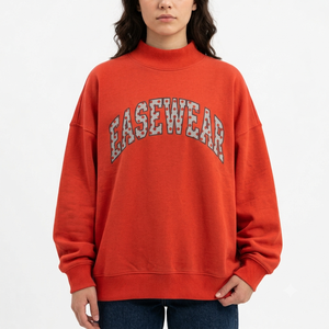 เสื้อสเวตเชิ้ตคอเต่าทรงโอเวอร์ไซส์สำหรับผู้หญิง ผ้าฝ้ายพรีเมียม แขนยาว ปลายแขนแบบริบ ทรงหลวม สวมใส่สบายๆ - Product Image 1