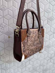 Sac à main en cuir fait main, cuir de vachette, fourrure, couleur marron, sac fourre-tout, style bohème, nouveau design, sac artisanal pour femmes, utilisations multiples - Product Image 2