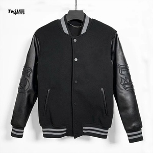 Men's High Street Style Varsity Letterman <b>Baseball</b> <b>Bomber</b> <b>Jacket</b> Wool Body with Leather Sleeves and Stand Collar - Product Image 1