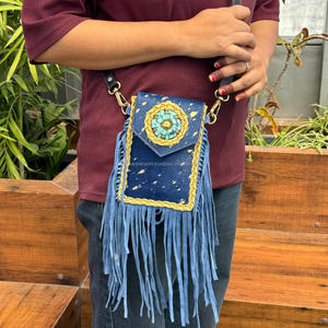 Women's Hair On Metallic Genuine Leather Fringe Crossbody Mini <b>Bags</b> <b>Ladies</b> Multi-Function Cowhide Leather Mobile <b>Phone</b> <b>Bags</b> - Product Image 3