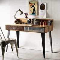 Escritorio Industrial de Madera Maciza con Estante de Almacenamiento, Mesa de Estudio Vintage con Patas de Metal, Muebles para Oficina en Casa, Ecológico y Duradero