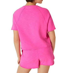 Women Summer Solid Collarless Short Top Two-Piece Biker Shorts Pockets Breathable <b>Knitted</b> Fabric 100% Cotton - Product Image 5