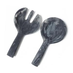 Designer Sculpted Olive Green Marble Effect <b>Salad</b> Serving <b>Spoon</b> and Fork Set Handmade Decorative Dining Tableware - Product Image 4