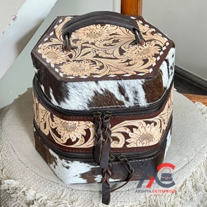 Nouveauté 2026 : Étui à bijoux en cuir floral fait main, en cuir de vachette véritable, double compartiment, portable, pour le rangement des bijoux - Product Image 1