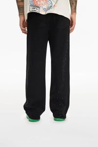Jean en denim pour homme 2026 de haute qualité, personnalisé, noir délavé, avec strass, coupe large, style streetwear décontracté, hip-hop, Y2K, OEM ODM, en coton - Product Image 5