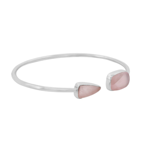 Pulsera de Plata de Ley 925 Natural Creations con Incrustaciones Geométricas de Cuarzo Rosa, Estilo Minimalista, Joyería Unisex - Product Image 1