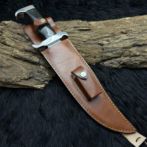Cuchillo Bowie de Acero Inoxidable de Grado Industrial, Hecho a Mano, Personalizado OEM, para Camping, con Mango de Cuerno de 3mm, Funda de Cuero, 15 Pulgadas, Punta Clip - Product Image 4
