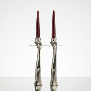 Premium Pair of Fluid Minimalist Candlesticks • Twisted Liquid Metal <b>Taper</b> Stand - Product Image 2