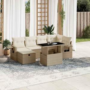 Grand ensemble de canapés de jardin en rotin PE beige avec structure en acier thermolaqué – Mobilier d'extérieur haut de gamme - Product Image 1