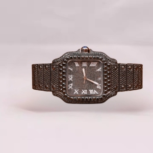 Montre-bracelet élégante en quartz avec cadran carré, couleur marron, or et multiples diamants, avec moissanite certifiée IGI, pour la vente en gros - Product Image 5