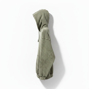 Men's Oversized Hooded Sweatshirt Solid Green Washed French Terry Cotton Casual Style Autumn Wear - Product Image 5