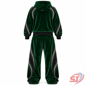Ensemble de survêtement en velours personnalisé Forest Regal Arc, 280 GSM, avec strass et cristaux, ensemble sweat à capuche et pantalon, ensemble de détente en velours tendance, OEM unisexe - Product Image 2