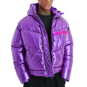 Custom Logo Shiny black Duck Down Puffer Jacket Men Hooded <b>Bubble</b> <b>Coat</b> Winter Wholesale OEM Manufacturer Sialkot - Product Image 5