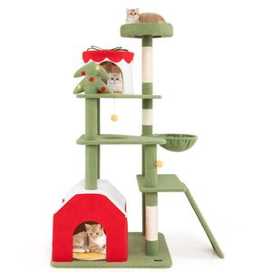 Grazioso Albero di Natale per Gatti da 61 Pollici con 2 Cucce e Tiragraffi in Sisal - Product Image 1