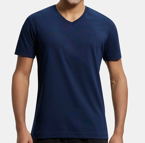 T-shirt décontracté en coton uni pour homme, coupe classique, col en V, respirant, idéal pour l'été et le style moderne, personnalisable OEM. - Product Image 5