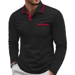 Camiseta Polo Casual de Manga Larga para Hombre, Mezcla de Algodón, con Bolsillo en el Pecho, Logotipo Personalizado, Venta al Por Mayor - Product Image 1