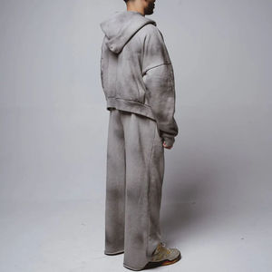 Ensemble de survêtement homme décontracté en coton 100% doux, deux pièces, séchage rapide, durable, écologique, pour l'hiver et le fitness, personnalisable, effet délavé à l'acide - Product Image 2