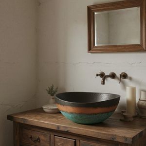 Évier de cuisine élégant en cuivre color block, à tablier simple, patiné artisanal, de luxe, moderne, pour comptoir de salle de bain - Product Image 3